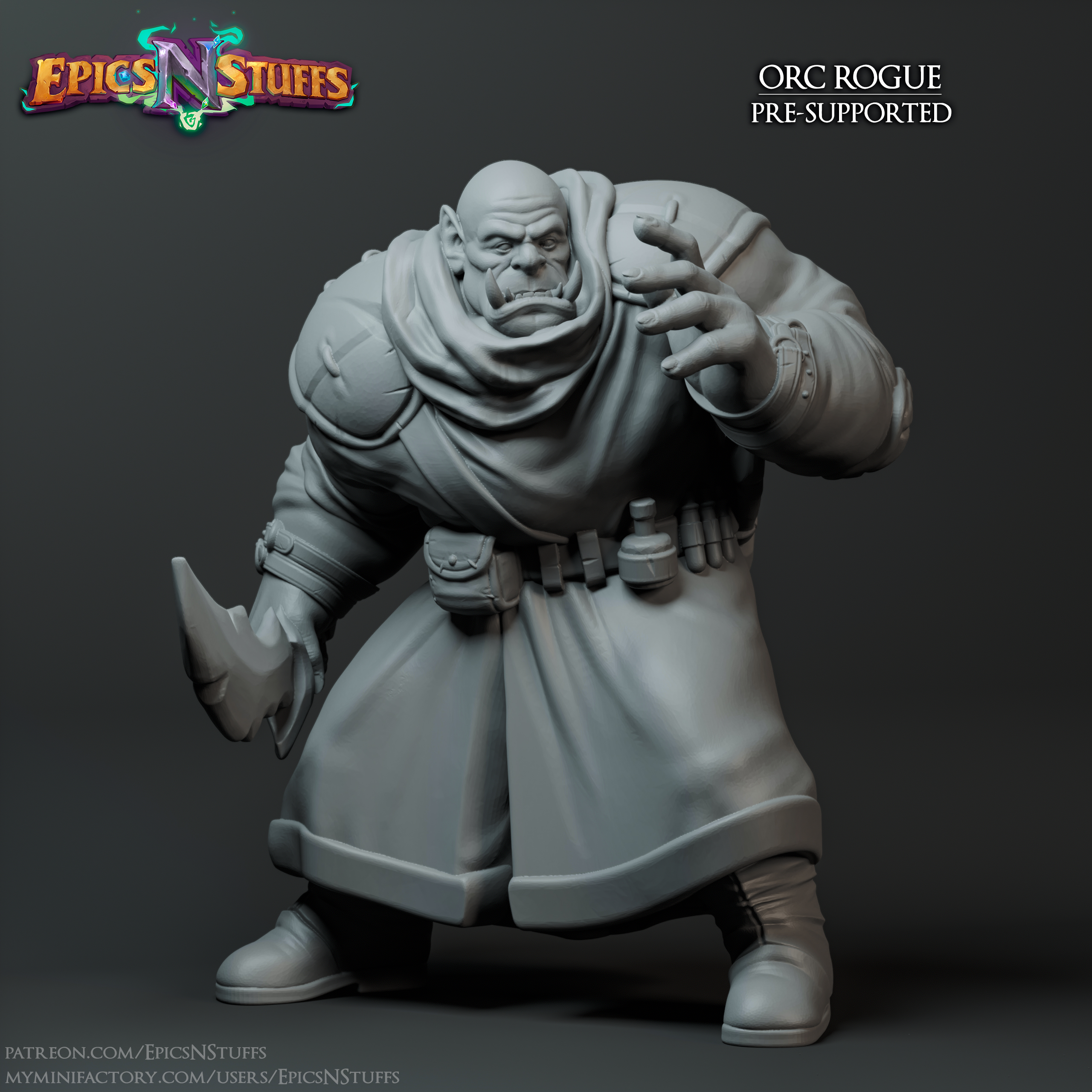 Orc Rogue 2A Miniature - pre-supported